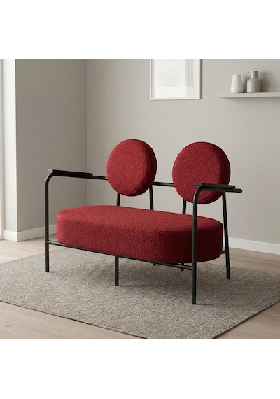 Venüs İkili Koltuk Soft Kumaş Ofis Bekleme Koltuğu Siyah Metal İskeletli - Kırmızı