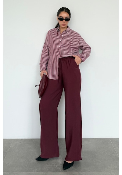 Madmext Bordo Çizgili Kadın Gömlek Mg2410 Bordo