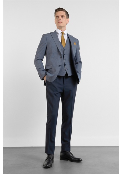 İmza Lacivert Kırlangıç Yaka Kazayağı Desen Slim Fit 6 Drop Takım Elbise 1001255174