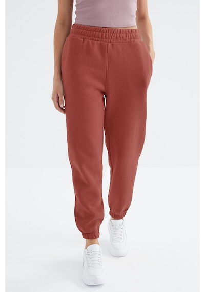 Tommy Life Kiremit Yüksek Bel Şardonlu 3 İplik Pamuklu Basic Kadın Eşofman Alt - 94624