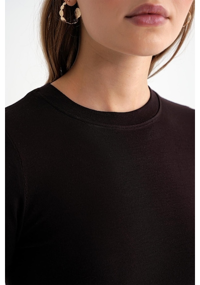 Mixray 2010 Kadın Slim Fit Basic T-shirt Kahve