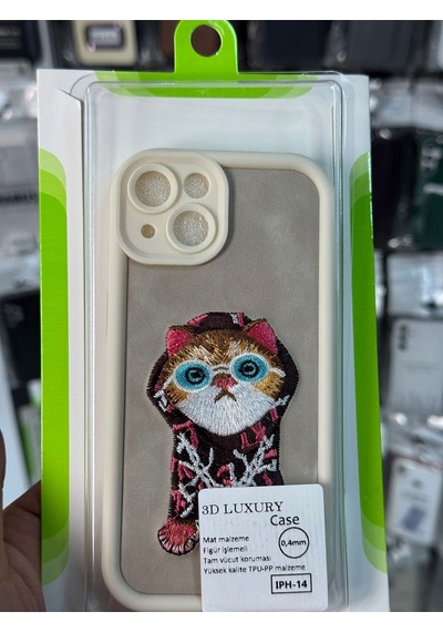 Apple Uyumlu iPhone 14 3d Luxury Case Kedili Kılıf