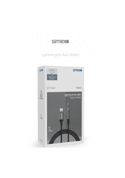 Simex Apple Uyumlu iPhone Lightning To 3.5mm Kumaş Aux Ses Kablosu Stereo Destekli 1.1m Nero Kumaş siyah