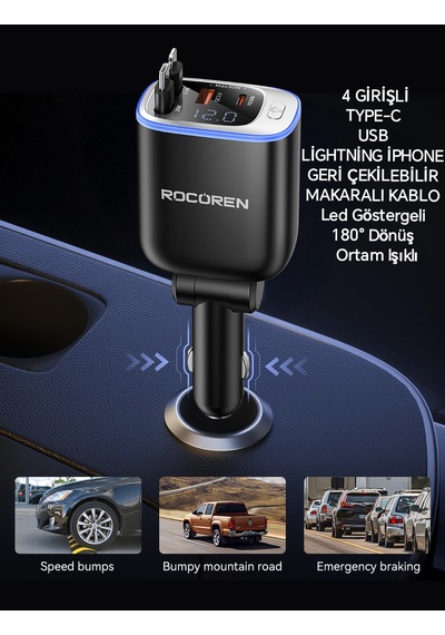 72w 4'ü 1'arada Geri Çekilebilir Kablo Type-c+iphone Lightnig+usb