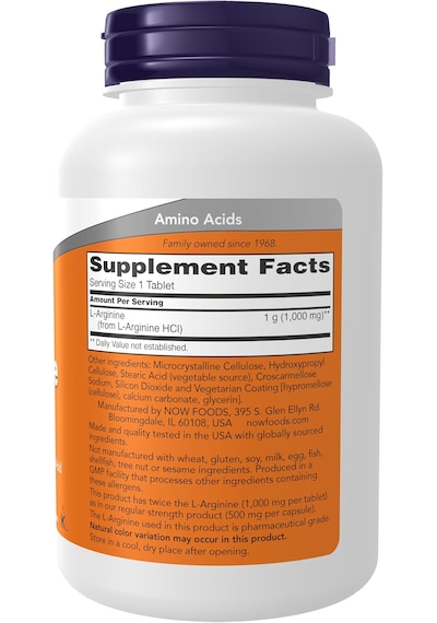Now Foods Double Strength L-arginine 1,000 Mg Nitric Oxide Amino Acid 120 Tablet Aromasız