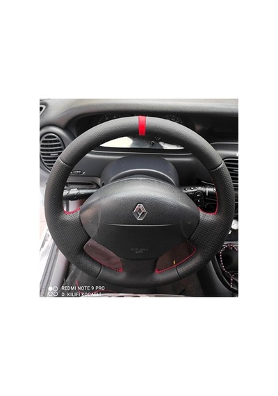 Renault Megane 1 Uyumlu Araca Özel Dikmeli Direksiyon Kılıfı Nokta Düz Yüzüklü Siyah