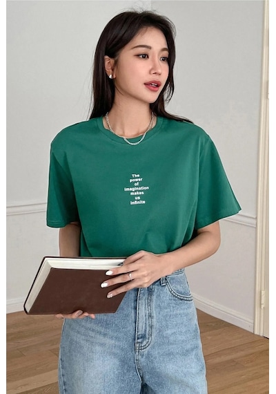 Unisex The Power Of Baskılı Tasarım Tshirt Yeşil