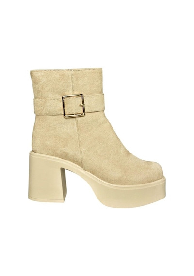 Fox Shoes V726446602 Bej Süet Kalın Topuklu Kadın Bot Bej-süet