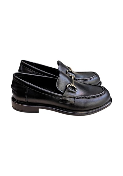 Siyah Hakiki Deri Toka Detay Loafer Siyah