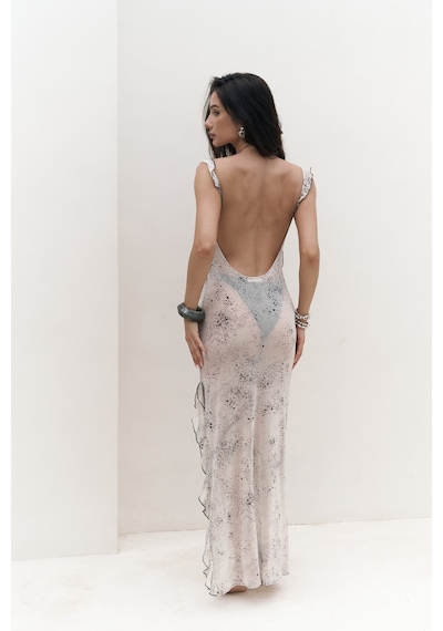 Mai Collection Mai Studios Co. Magi Fırfır Detay Bej Uzun Elbise Bej