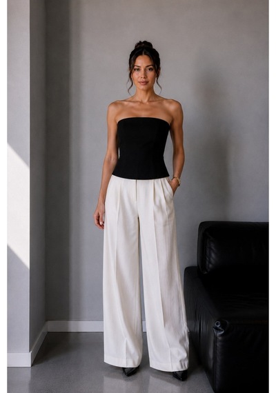 Vadon 1022 Kadın Straplez Fit Kısa Bluz Siyah