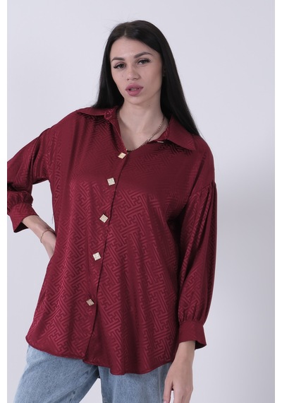 Feminist Bordo Üzeri Desenli Gold Düğme Detaylı Tunik 45951993.04 Bordo