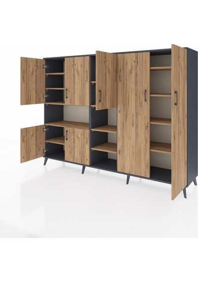 Hyperion Dolap 13 Raflı 7 Kapaklı 220x44x163 Antrasit-çam Antrasit-çam