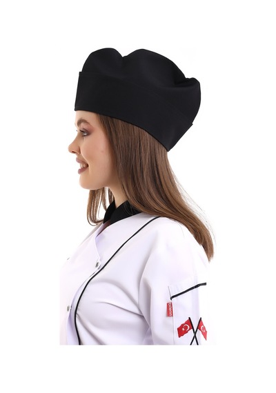 Siyah Aşçı Kayık Kep - Unisex-Standart-Tek Parça