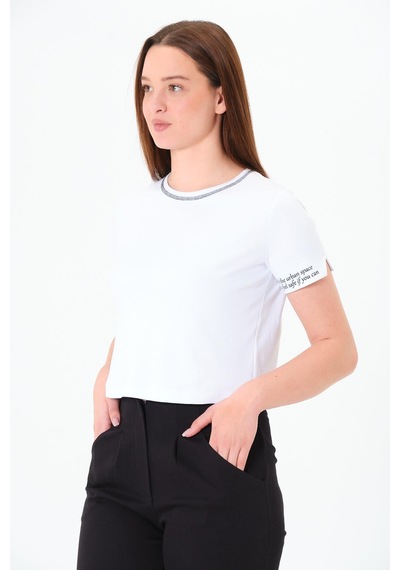 Sortie Collection Karyoka Dikişli Tshirt Beyaz