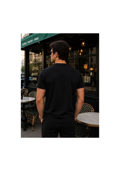 Hzr Wear Erkek Nakış Baskı Detaylı Sıfır Yaka Regular Fit %100 Pamuk Tişört Siyah