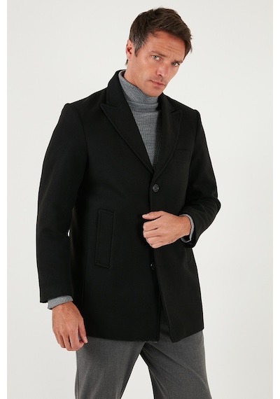 Buratti Slim Fit Apaş Yaka Astarlı Kaşe Erkek Kaban 584K1217 Siyah