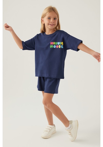 Minnie Mouse Colourful Koyu İndigo Kız Çocuk Şort Takım 5274-42789 İndigo