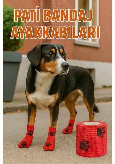 Pati Bandajı Ayakkabı Köpek Ve Kedi İçin Tüy Dostu Su Geçirmez Kendinden Yapışan Bandaj