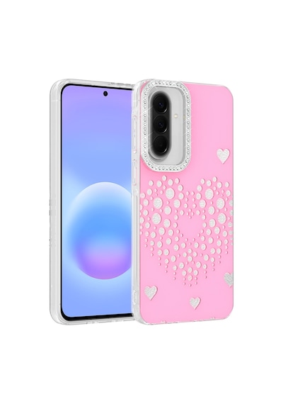 Maks Technology Samsung Galaxy Uyumlu S24 Fe Kılıf Damla Taşlı Mkst Rivas Sert Pc Kapak - Pembe