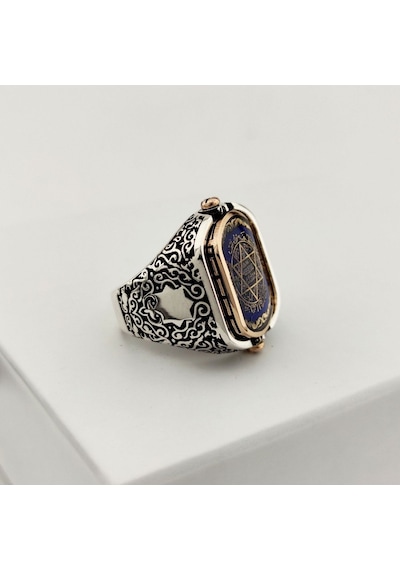 925 Ayar Otantik Motifli Çift Taraflı Mührü Süleyman Gümüş Yüzük Silver