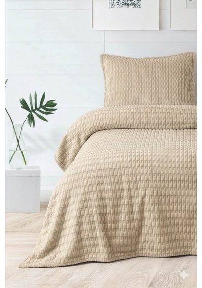 Merinos Modern Line Twist 2 Parça Tek Kişilik Battaniye Seti - Vizon
