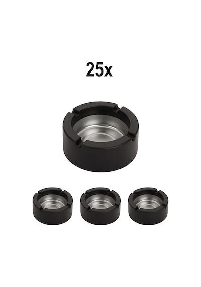 25 Adet Çelik 9 Cm Siyah Kafe Restaurant Lokanta Yuvarlak Kül Tablası Küllük