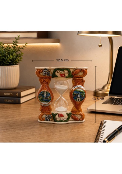 Dekoratif Seramik Kum Saati El Boyaması Türkiye Hediyelik Biblo Masaüstü Ev Ofis Dekoru 13,5 X 12,5 Cm