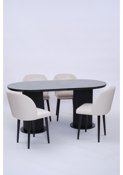 Bohem Göksu Lak Panel Yemek Masa Sandalye Takımı 90x170 Siyah