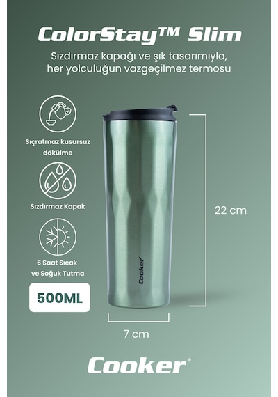 Cooker Colorstay Slim 500 Ml Paslanmaz Çelik Bardak Termos Ckr2100 Yeşil