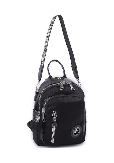 Nas Bag Kadın Dönüştürülebilir Sırt Ve Omuz Çantası Şık Geniş Fermuarlı Çanta 24x31x14 Cm Siyah Simli Çok Renkli