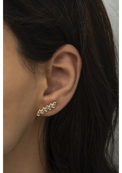 Rose Kaplama Baget Taşlı Asimetrik Sıralı Kadın Küpe Rose Gold