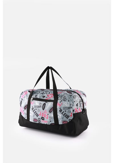 İcone Bag Baskılı Spor Çanta, Cepli Spor Çanta, Fermuarlı Detaylı Çocuk Spor Çanta, Gri - Siyah