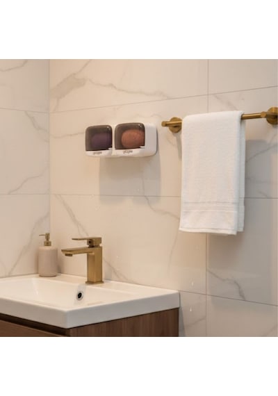 Buffer Duvara Monte İkili Kapaklı Plastik Katı Sabunluk Organizer Banyo & Mutfak İçin Yapışkanlı Sabun Kutusu Ve Düze Beyaz