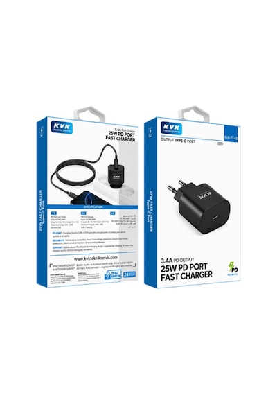 Kvk 25w Pd Type-c Hızlı Şarj Adaptörü Siyah Kvk-ts42