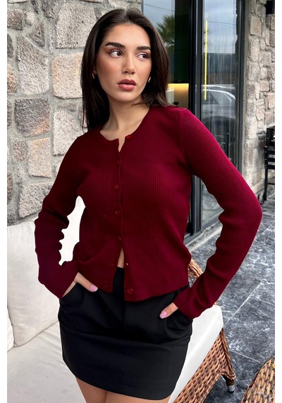 Madmext Bordo Düğmeli Uzun Kollu Triko Hırka Mg2218 Bordo
