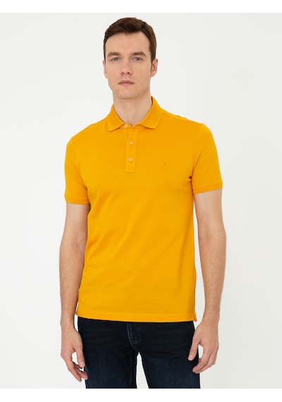 Koyu Sarı Polo Yaka Slim Fit Basic Merserize T-shirt Sari