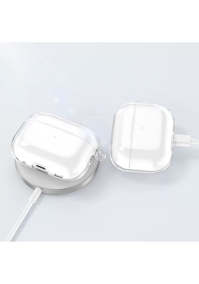 Apple Uyumlu AirPods Pro 3 Kılıf Şeffaf Kristal Silikon Sert Pc Şeffaf Case 14 Şeffaf