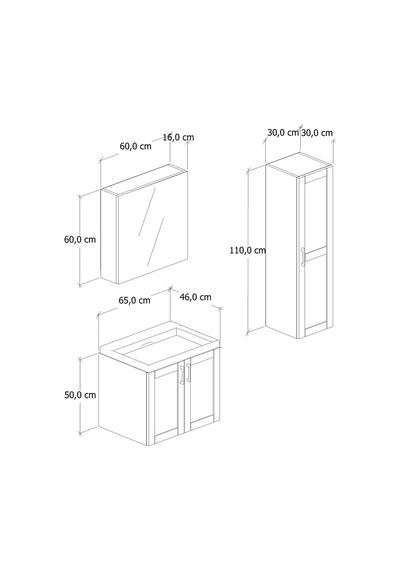 %100 Mdf 65 Cm Riva Banyo Dolabı + 30 Cm Riva Boy Dolabı Beyaz