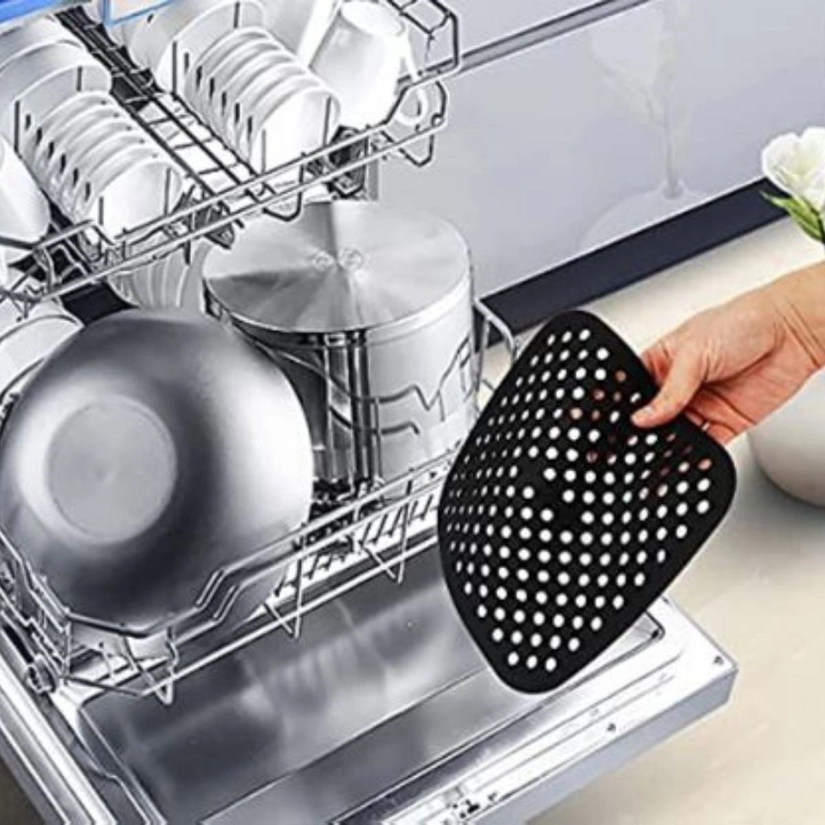 Mcg Siyah Isıya Dayanıklı Yıkanılabilir Silikon Fırın Ve Airfryer Kare Model Pişirme Matı 21,5 Cm