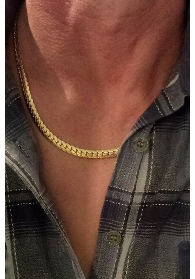 Gold Ezme Yassı Yılan Çelik Unisex Kolye Ve Bileklik Seti Eck37S