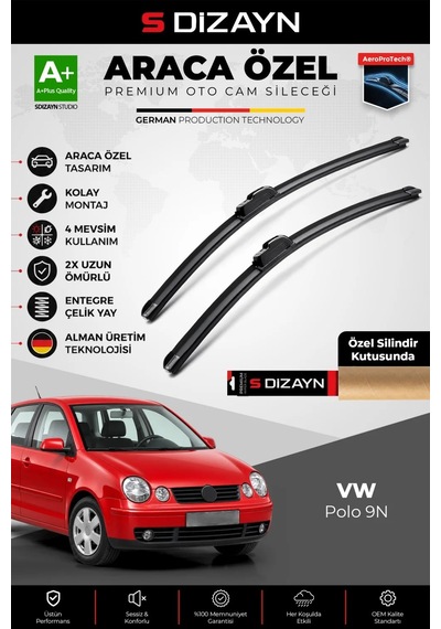 S-dizayn Volkswagen Polo 9n Ön Cam Silecek Seti 2002-2005 Premium Araca Özel 53-45 Cm A+ Kalite