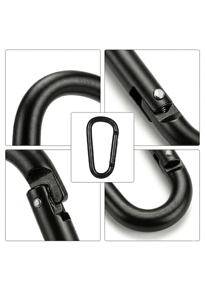 Microcase Profesyonel Karabin 5.7 Cm Siyah Alüminyum Taktik Dağcılık Anahtarlık Askısı Çanta Klipsi Kancası 5 Adet - Al5887