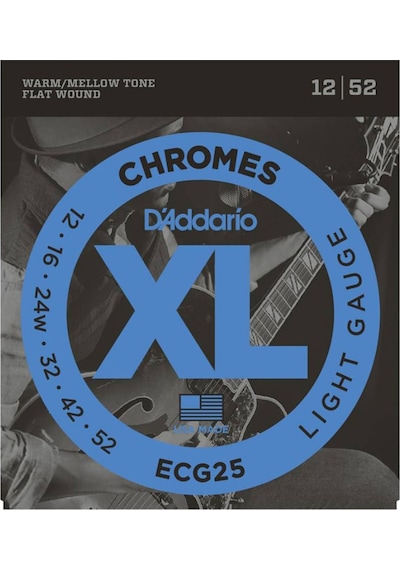 D'addario Ecg25 Chromes Flat Wound. Light. 12-52 Takım Tel Elektr