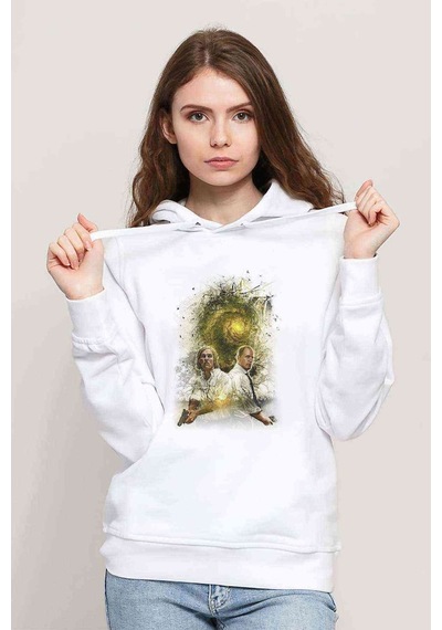 True Baskılı Beyaz Kadın Kapşonlu Sweatshirt