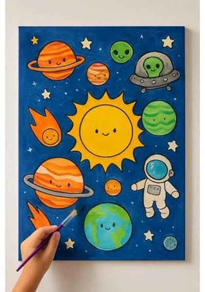 Resimli Tuval Boyama Seti, 25x35 Cm, 6 Renk Akrilik Boya İle Eğlenceli