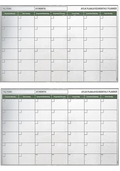 Buğz Manyetik Yapışkanlı Bir Aylık Program Planlayıcı Takvim 85x56 Cm