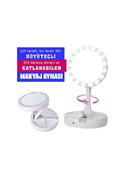 Upway 10x Büyüteçli Usb Led Işıklı Çift Yönlü Katlanabilir Makyaj Aynası Belirtilmemiş