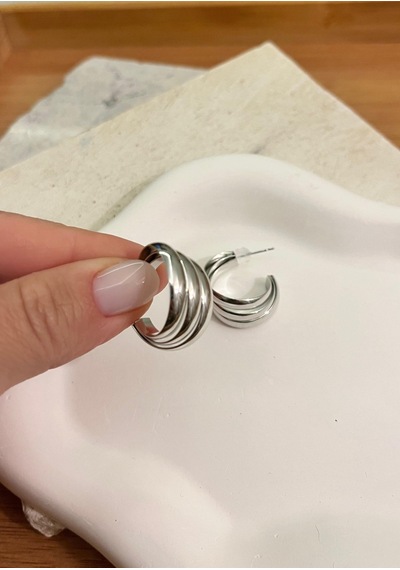 Üçlü Sıra Silver Küpe Çok Renkli