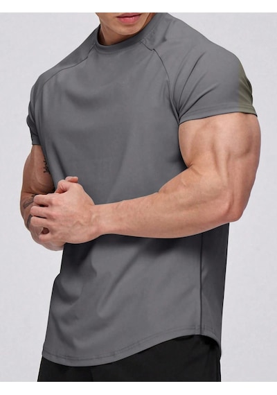 Genius Store Erkek Spor Tişört Running Sports Gym Reglan Oval Kesim Penye T-shirt Ovalt-shirt Füme